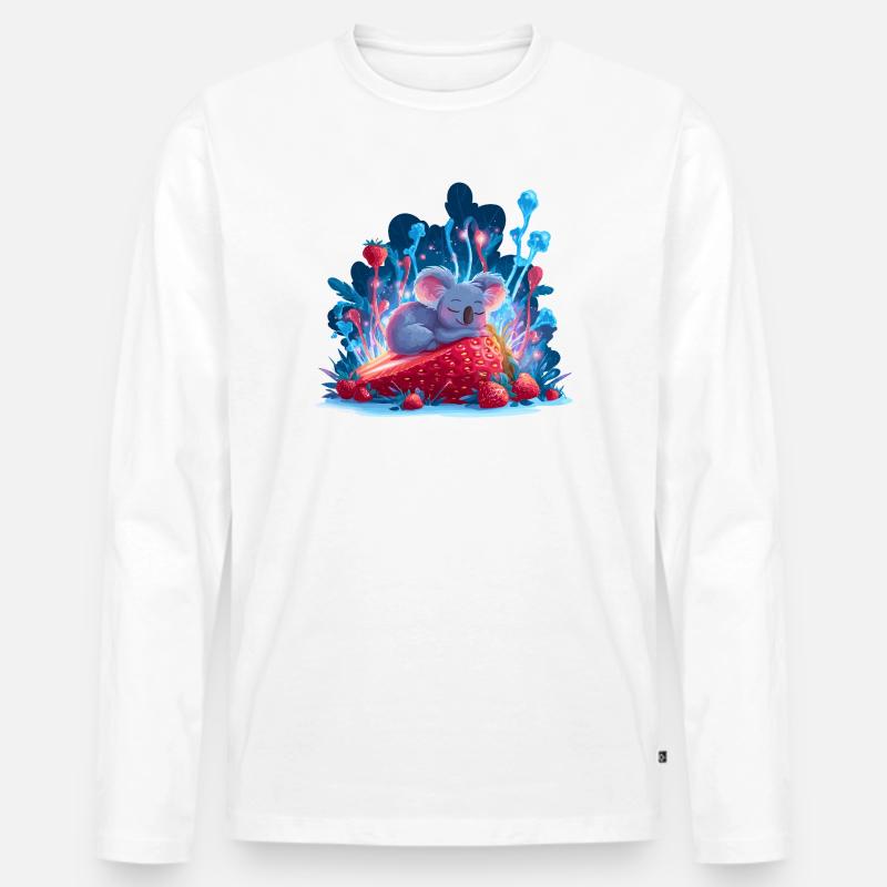 Schlafender Koala auf Erdbeere Neonwald - Männer Premium Bio Langarmshirt - Weiß