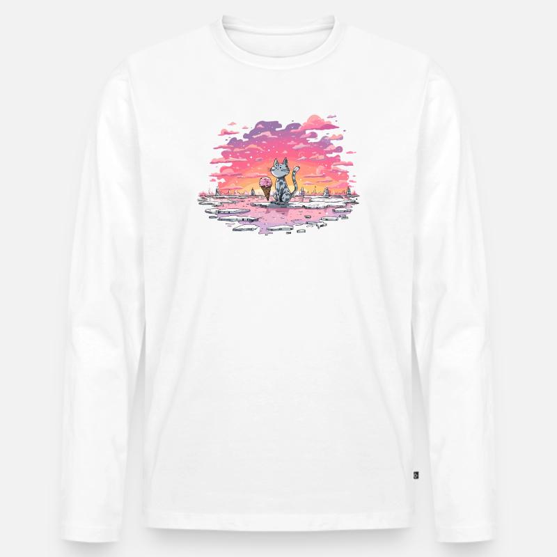 Katze mit Eis am Abendsee - Männer Premium Bio Langarmshirt - Weiß