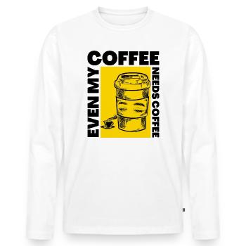 Même mon café a besoin de café Design amusant - T-shirt manches longues Premium bio Homme - blanc - Devant - Nico (187cm)