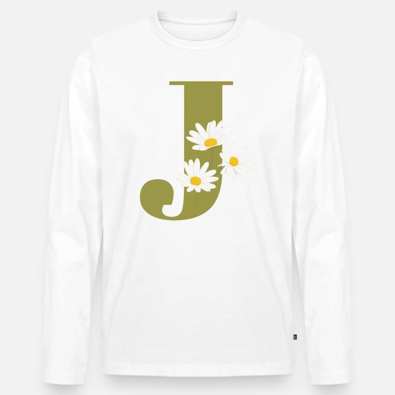 Buchstabe j Grüne Gänseblümchen - Männer Premium Bio Langarmshirt - Weiß