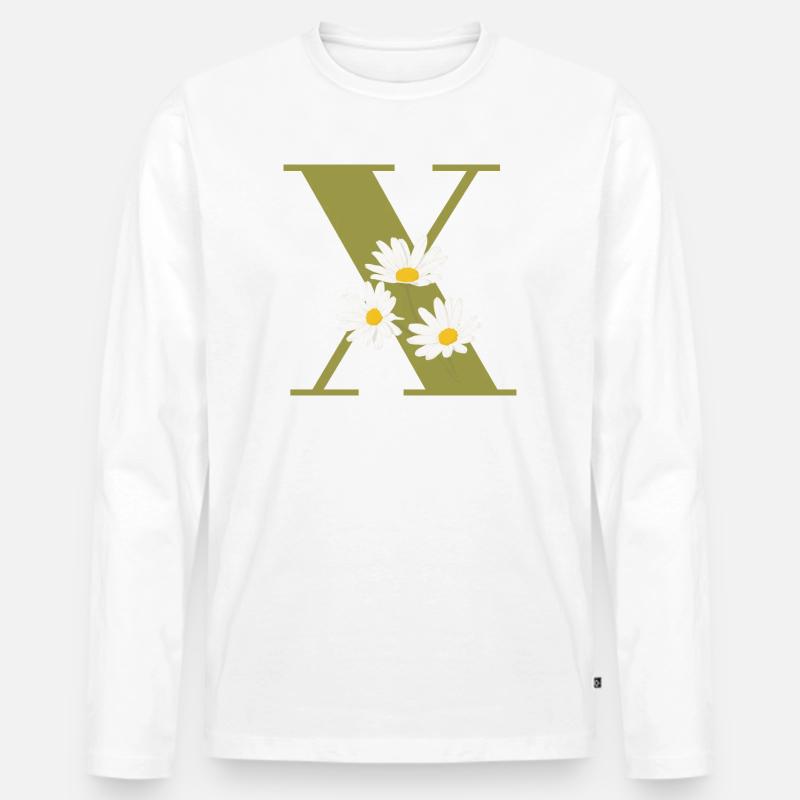 Buchstabe x Grüne Gänseblümchen - Männer Premium Bio Langarmshirt - Weiß