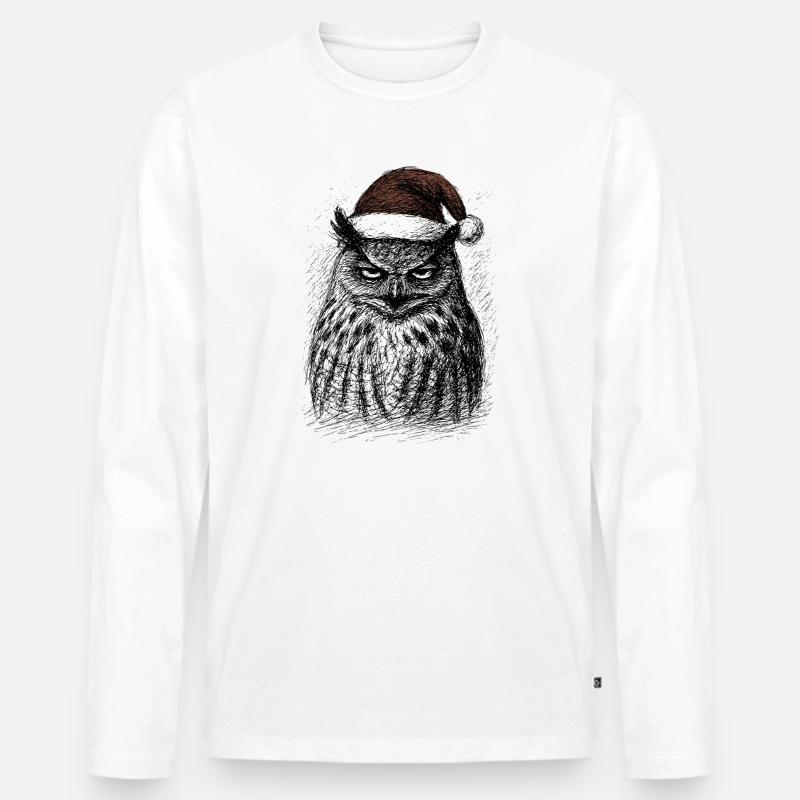 Müde Weihnachts- Eule - Männer Premium Bio Langarmshirt - Weiß