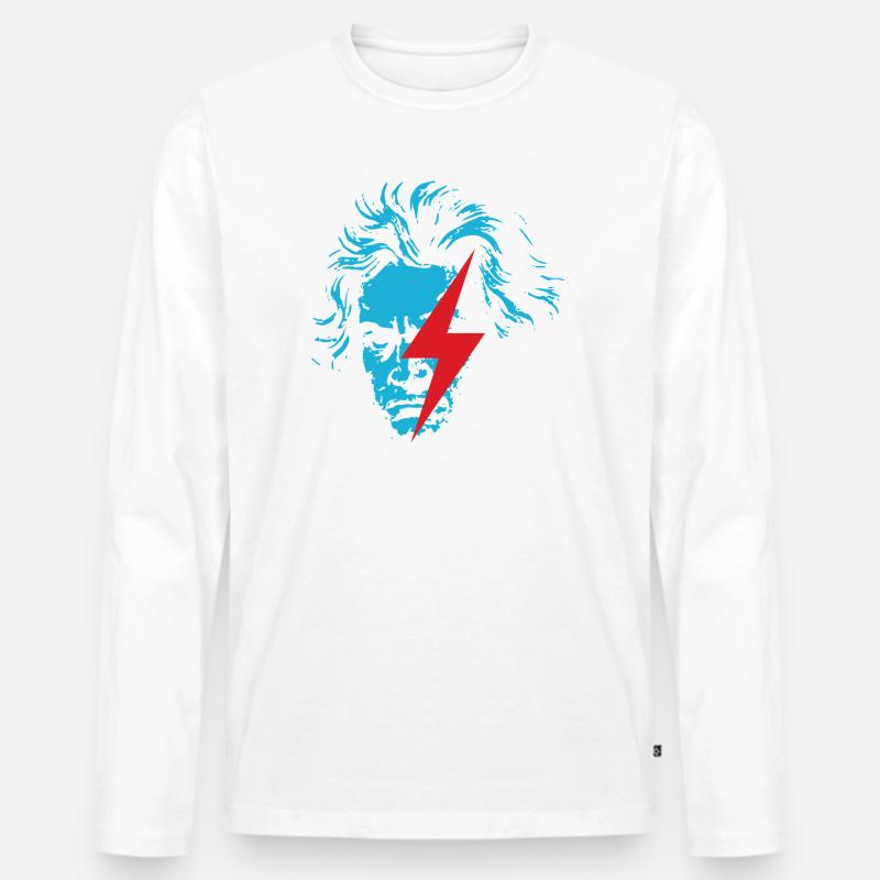 Blaues Beethoven-Gesicht mit rotem Blitz - Männer Premium Bio Langarmshirt - Weiß