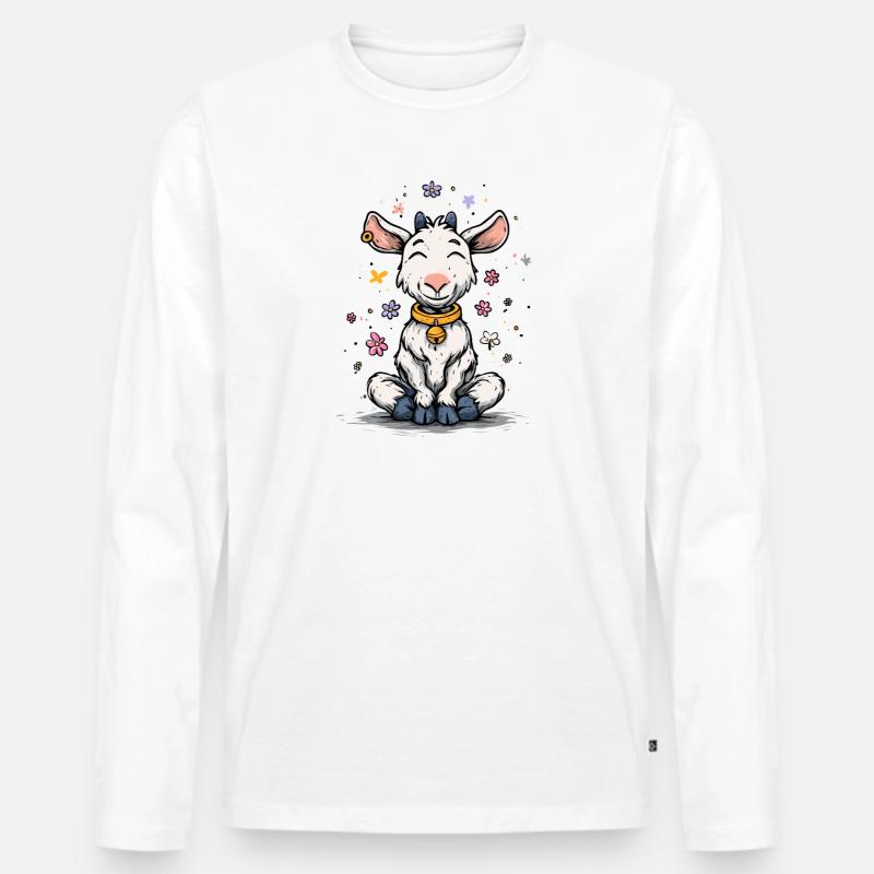 Ziege mit Glöckchen und Blumen - Männer Premium Bio Langarmshirt - Weiß