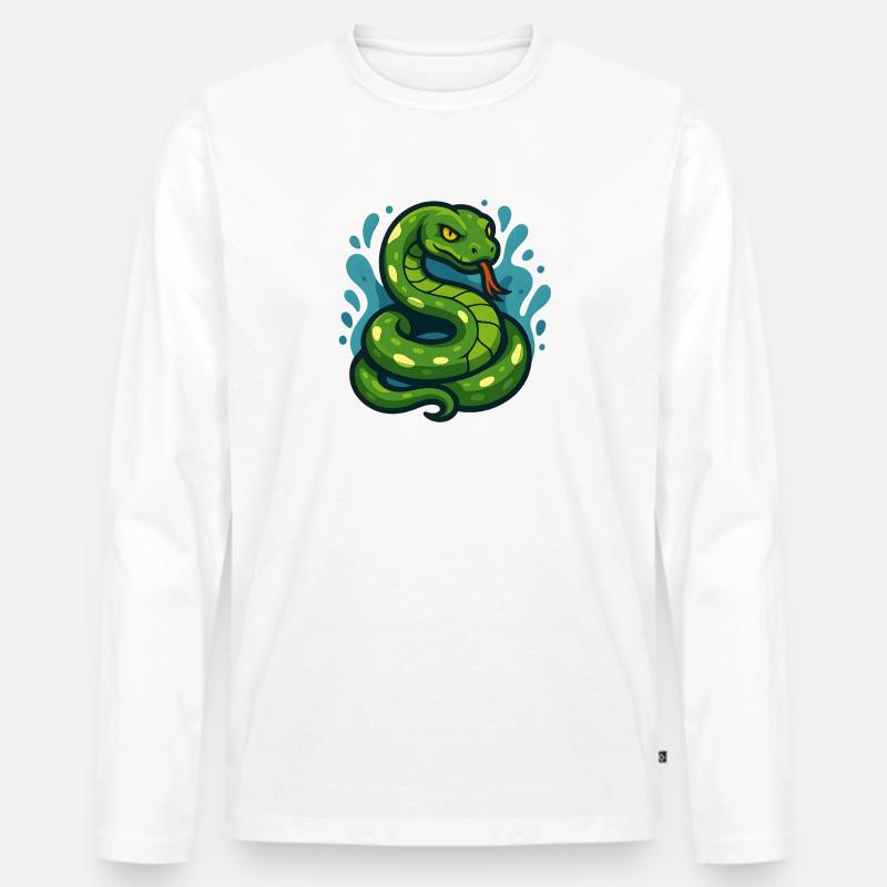Green Tree Python Snake in Wave - Men's Premium Organic Long Sleeve Shirt - white