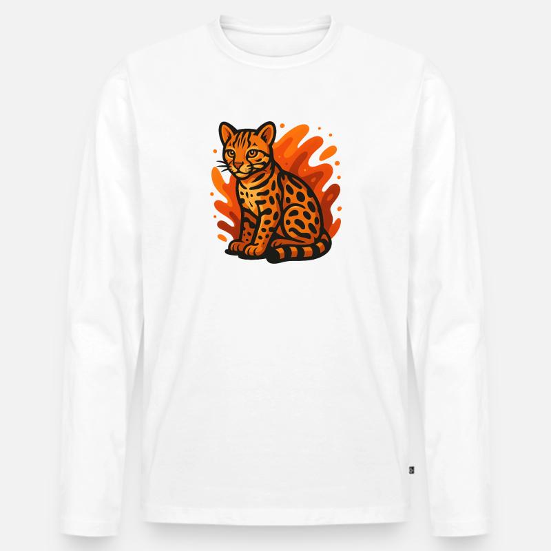 Flammender Ozelot - Männer Premium Bio Langarmshirt - Weiß