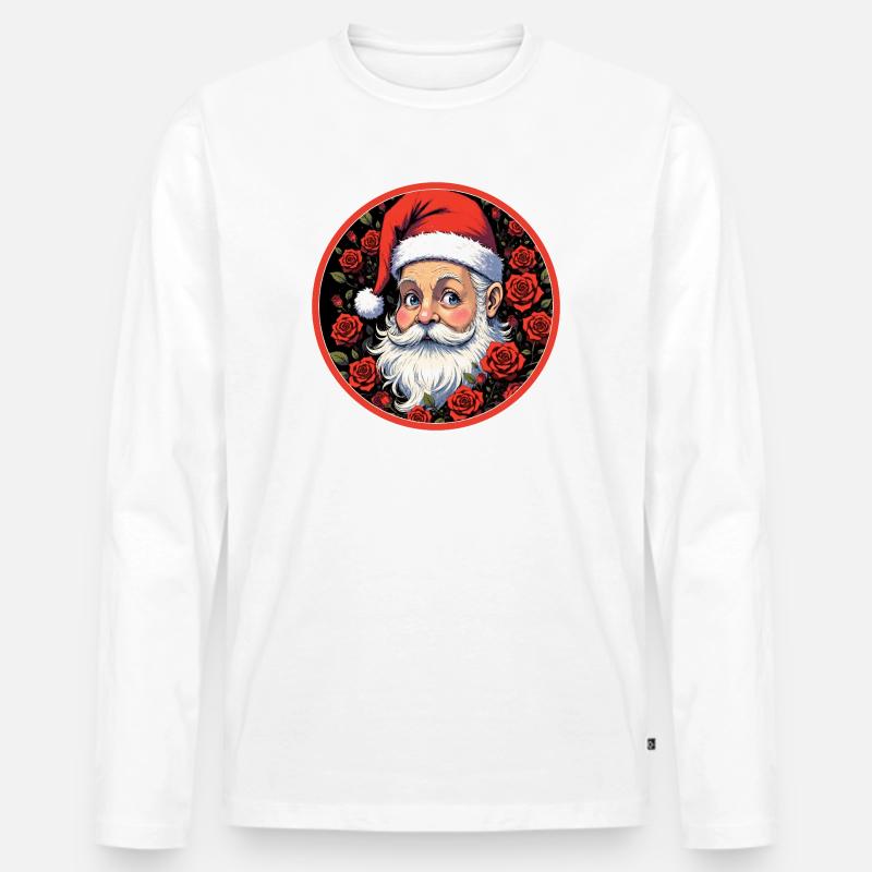 Romantischer Weihnachtsmann mit Rosen - Männer Premium Bio Langarmshirt - Weiß