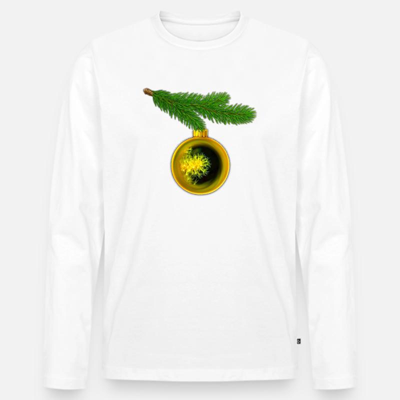 Weihnachtskugel mit Krustenanemonen am Tannenzweig - Männer Premium Bio Langarmshirt - Weiß