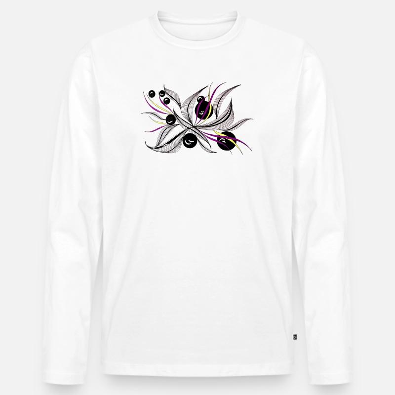 Schwarzweiß Blütenstrahl Muster - Männer Premium Bio Langarmshirt - Weiß