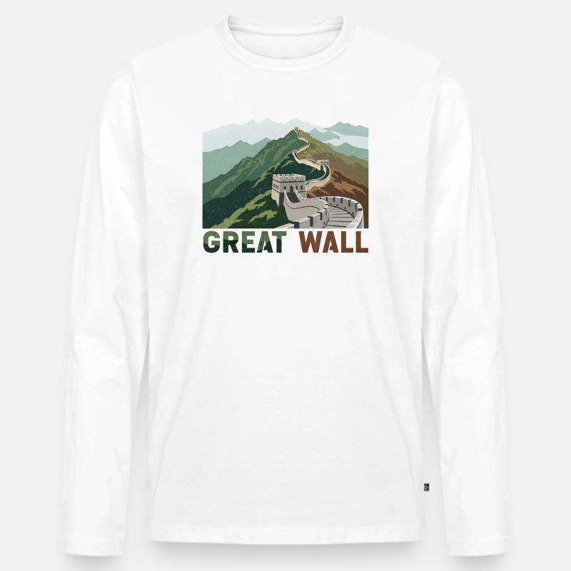 Große Mauer Chinesische Mauer - Männer Premium Bio Langarmshirt - Weiß