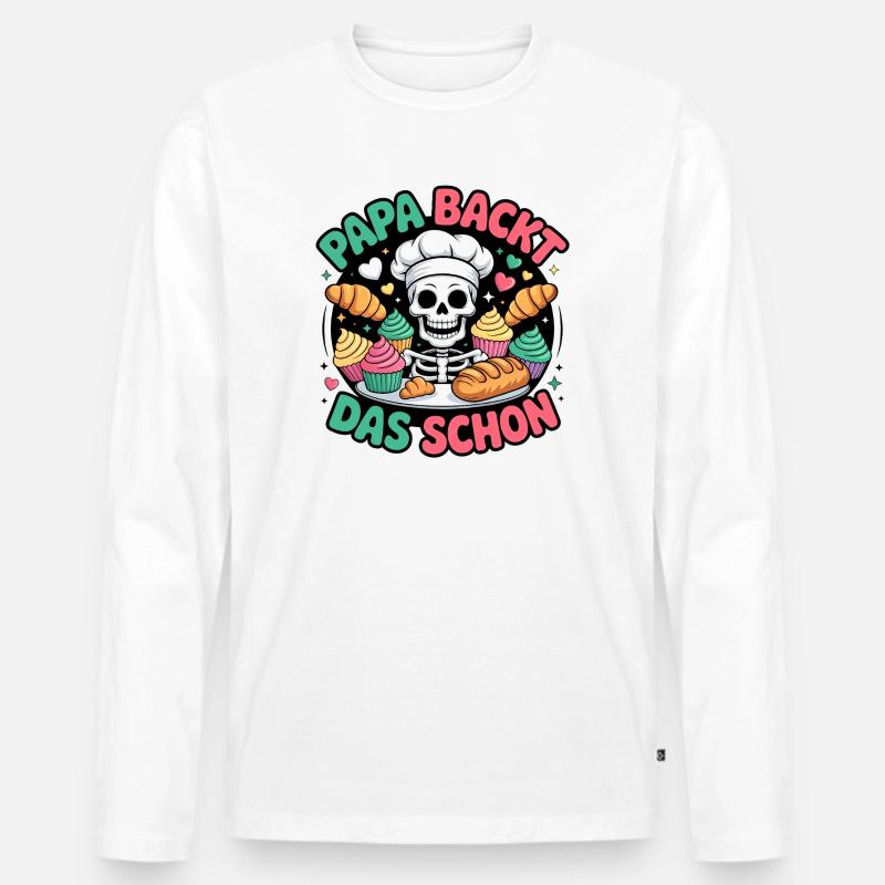 Papa Backt Das Schon - Männer Premium Bio Langarmshirt - Weiß