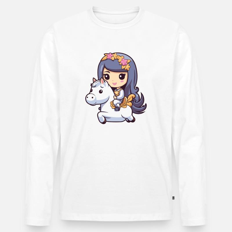 Prinzessin Pferd Comic - Männer Premium Bio Langarmshirt - Weiß
