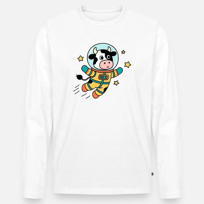 Kuh-Astronaut im All - Männer Premium Bio Langarmshirt - Weiß
