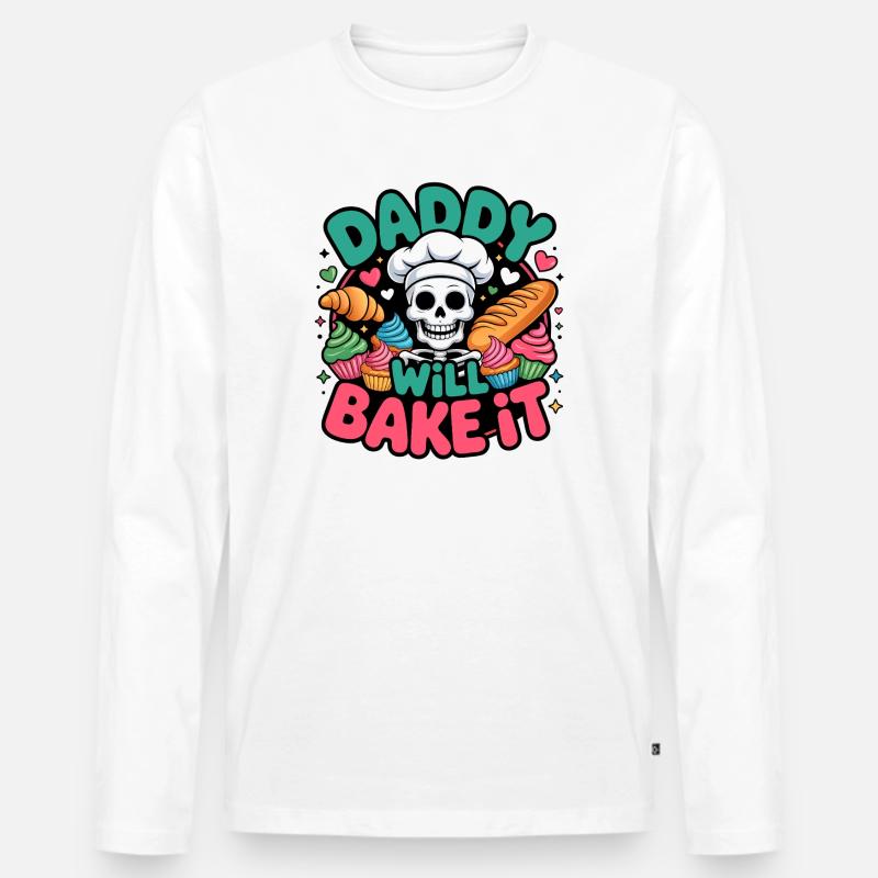Daddy Will Bake It Skelettkoch - Männer Premium Bio Langarmshirt - Weiß
