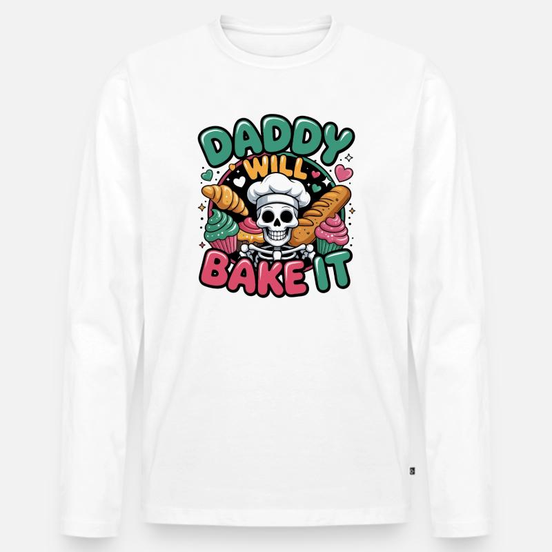 Daddy Will Bake It Skull Chef - Männer Premium Bio Langarmshirt - Weiß