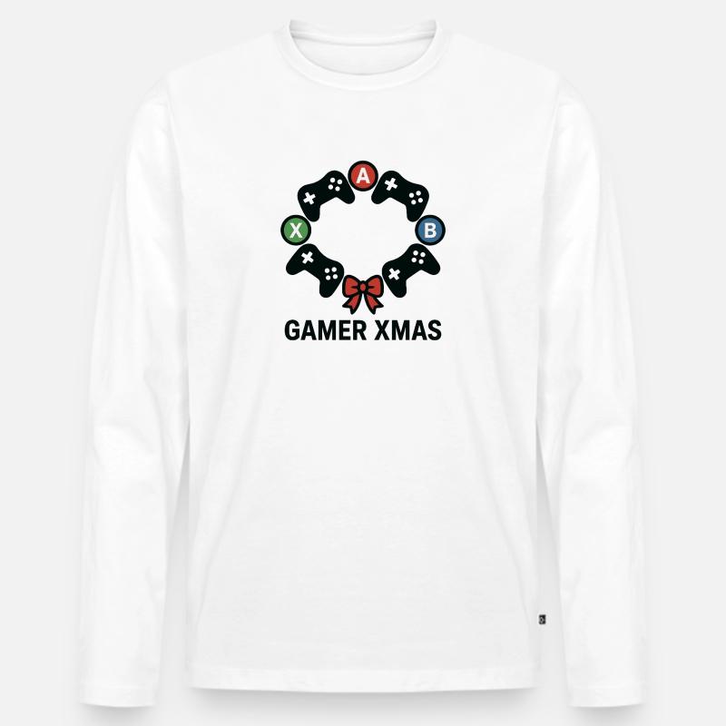 Gamer Xmas Controller Kranz - Männer Premium Bio Langarmshirt - Weiß