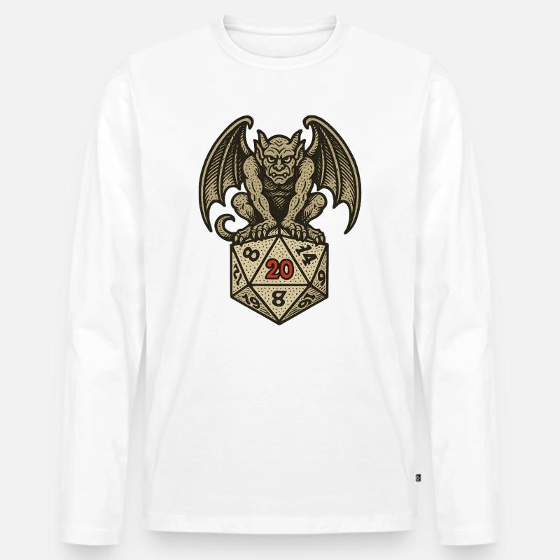 Gargoyle auf einem W20-Würfelbogen - Männer Premium Bio Langarmshirt - Weiß