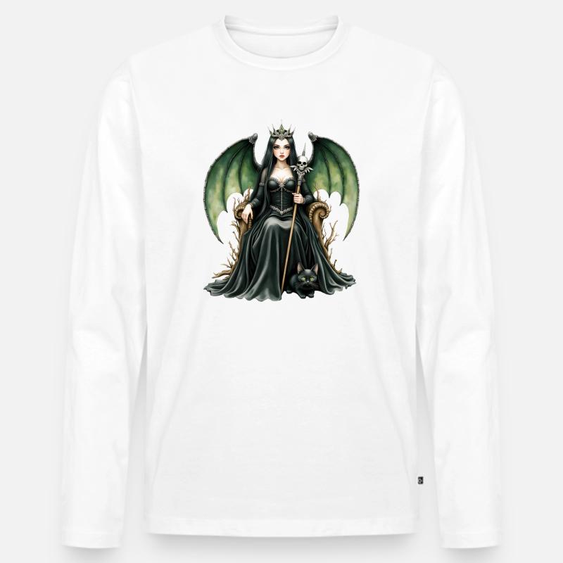Geflügelte Dunkle Königin mit Stab - Männer Premium Bio Langarmshirt - Weiß