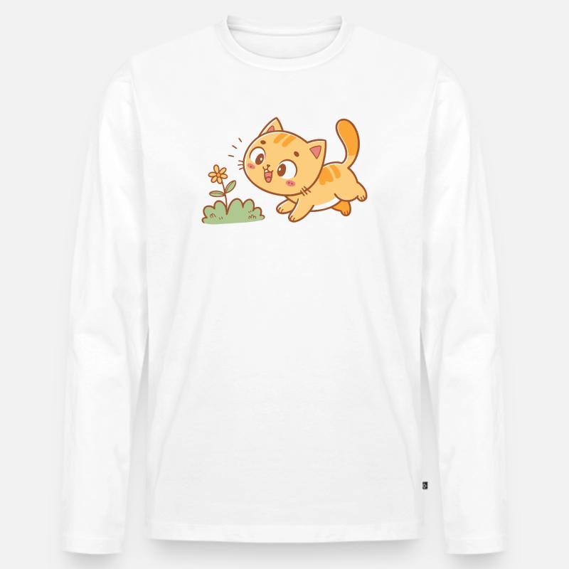 Neugieriges Kätzchen im Garten - Männer Premium Bio Langarmshirt - Weiß