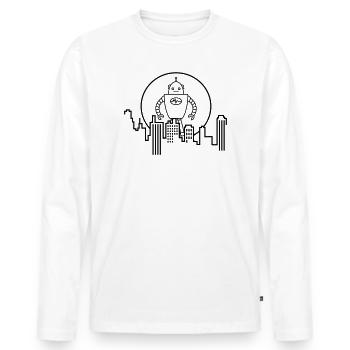 Stadt Silhouette Roboter: KI trifft Urbanes Design - Männer Premium Bio Langarmshirt - Weiß - Vorne - Nico (187cm)
