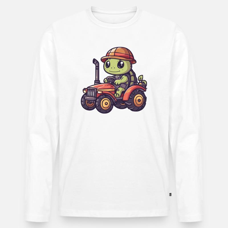 Schildkröte Traktor Farmer - Männer Premium Bio Langarmshirt - Weiß