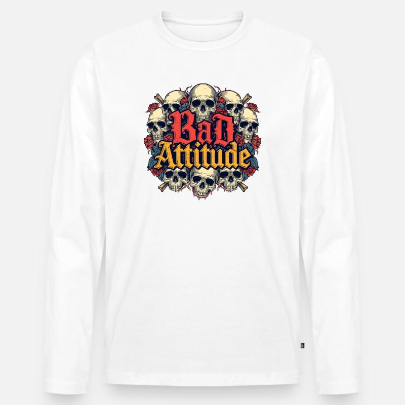 Schlechte Einstellung Skull Roses - Männer Premium Bio Langarmshirt - Weiß