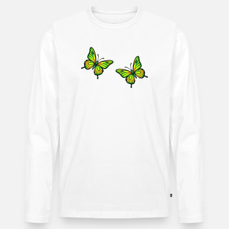 Leuchtende Schmetterlinge - Männer Premium Bio Langarmshirt - Weiß