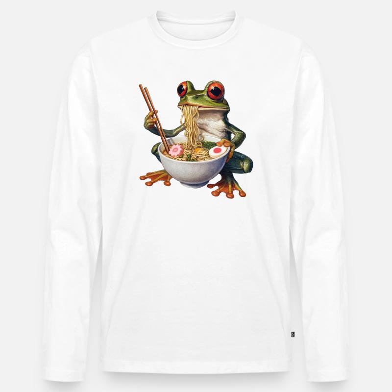 Frosch isst Ramen - Männer Premium Bio Langarmshirt - Weiß
