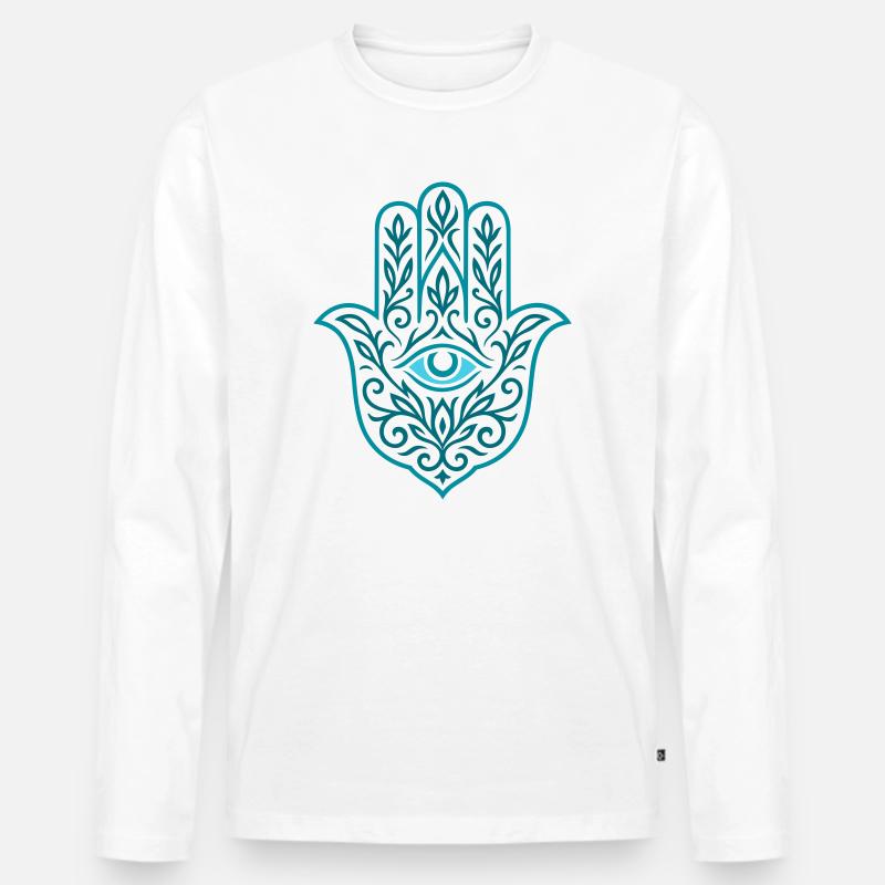 Mano mistica di Hamsa con occhio e ornamenti - Maglia a manica lunga ecologica premium da uomo - bianco