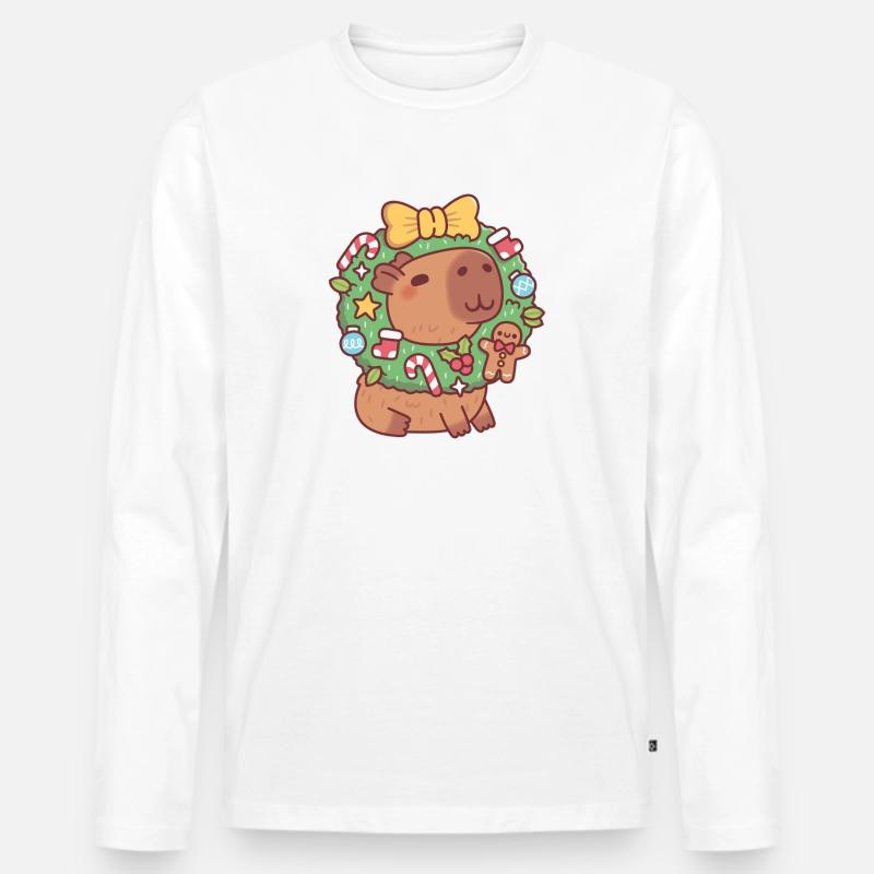 Süßes Capybara mit Weihnachtskranz Lustig - Männer Premium Bio Langarmshirt - Weiß