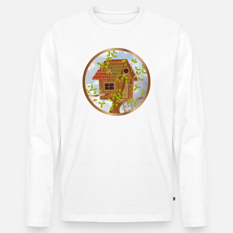 Gemütliches Baumhaus in der Baumkrone - Männer Premium Bio Langarmshirt - Weiß