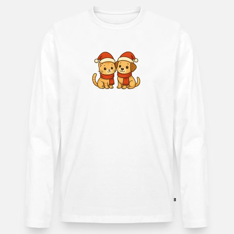 Weihnachts Duo Haustierfreunde - Männer Premium Bio Langarmshirt - Weiß