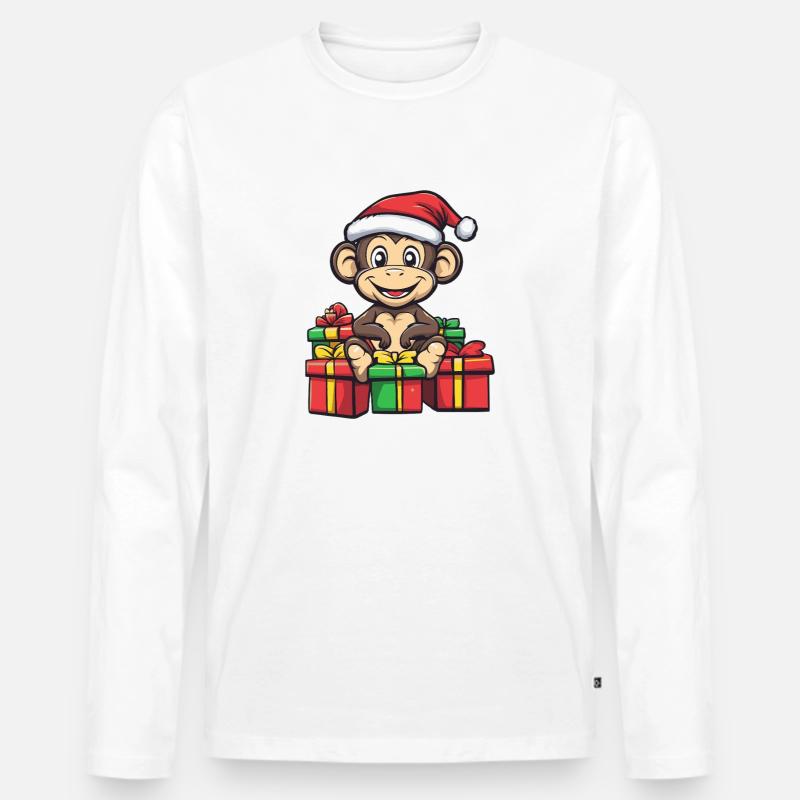 Affe Weihnachten Geschenke - Männer Premium Bio Langarmshirt - Weiß