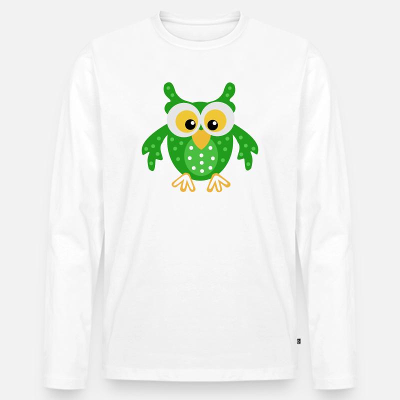 Grüne Eule mit Punkten - Männer Premium Bio Langarmshirt - Weiß