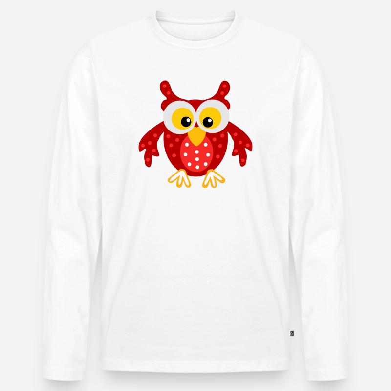 Rote Eule mit Punkten - Männer Premium Bio Langarmshirt - Weiß