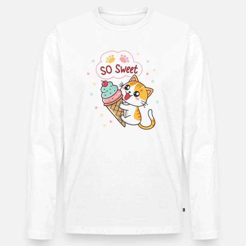 Gourmet-Katze mit Pastelleis - Männer Premium Bio Langarmshirt - Weiß