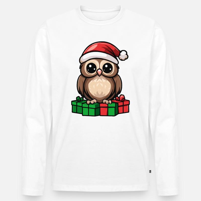 Eule Weihnachten Geschenke - Männer Premium Bio Langarmshirt - Weiß