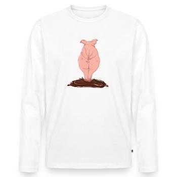 Pink pig from behind - Men's Premium Organic Long Sleeve Shirt - white - Front - Nico (187cm)