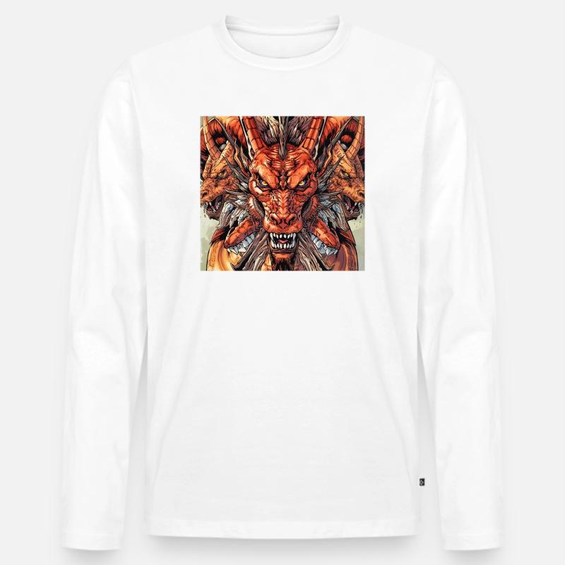 Dreiköpfige Drachen-Fireview - Männer Premium Bio Langarmshirt - Weiß