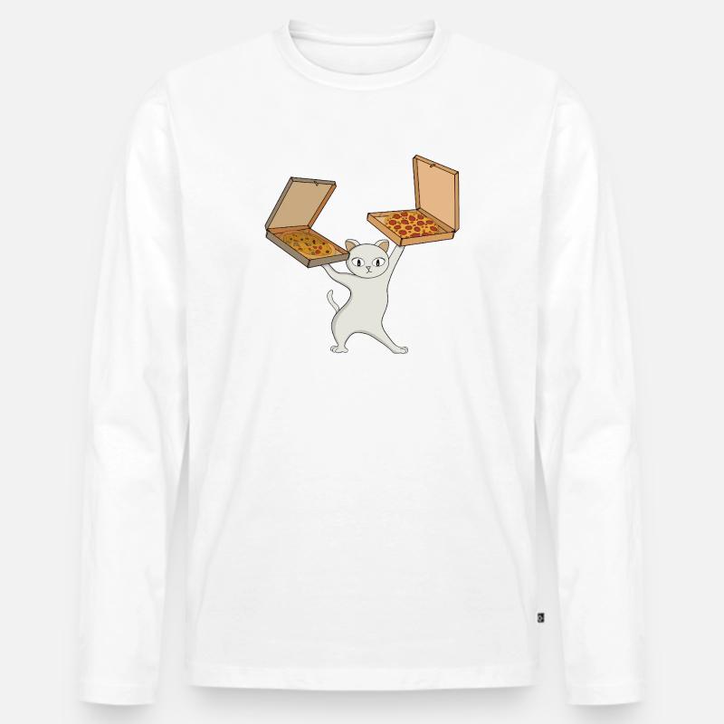 Pizza Paws Cat jongliert mit Kuchen - Männer Premium Bio Langarmshirt - Weiß