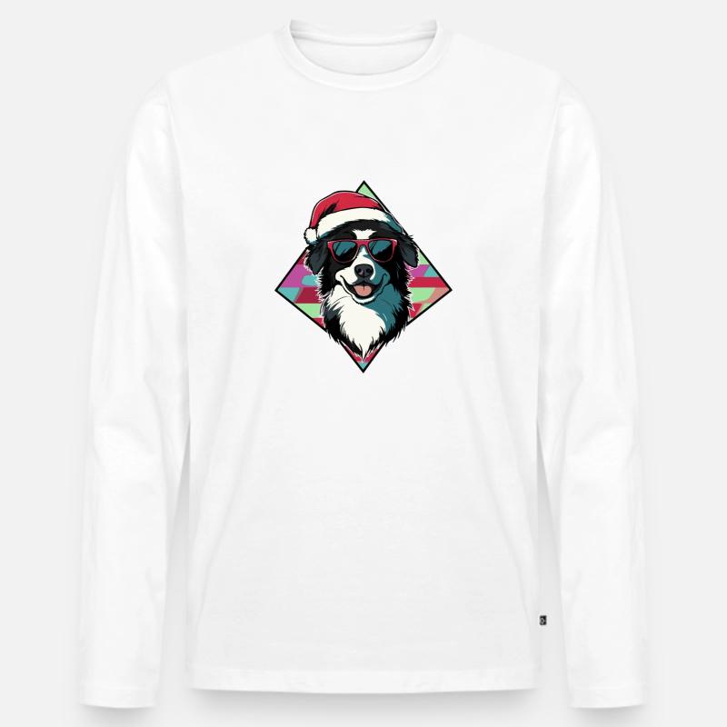 Santas Hund mit Sonnenbrille - Männer Premium Bio Langarmshirt - Weiß