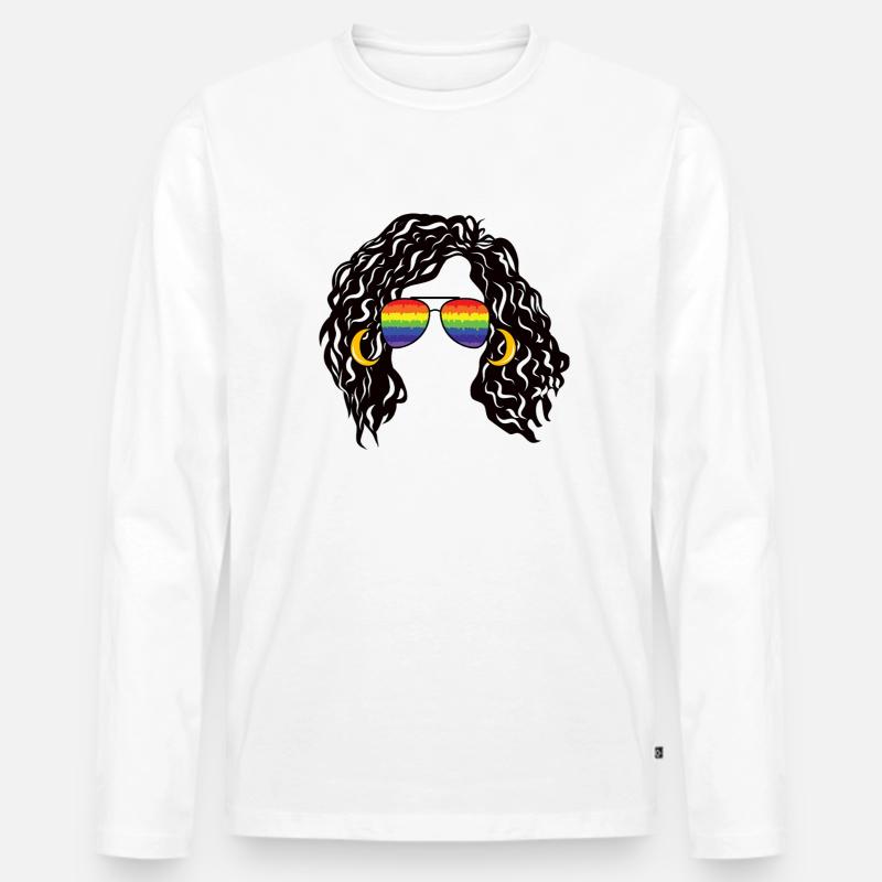 Regenbogenschattierungen Lockiges Afro-Mädchen-Haar Pride Retro - Männer Premium Bio Langarmshirt - Weiß