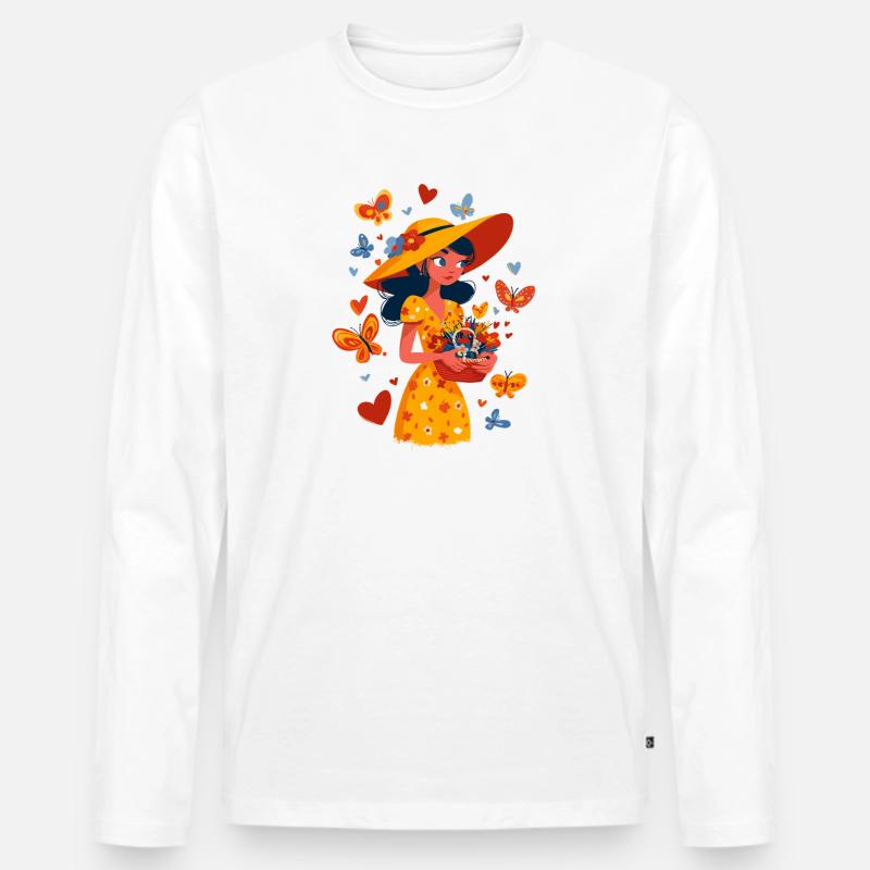 Frühlingsfee mit Blumenkorb - Männer Premium Bio Langarmshirt - Weiß