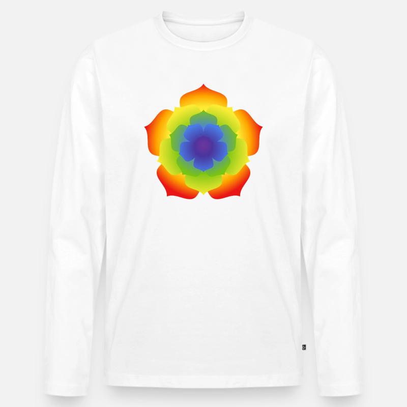 Regenbogenlotus-Mandala-Blüte - Männer Premium Bio Langarmshirt - Weiß