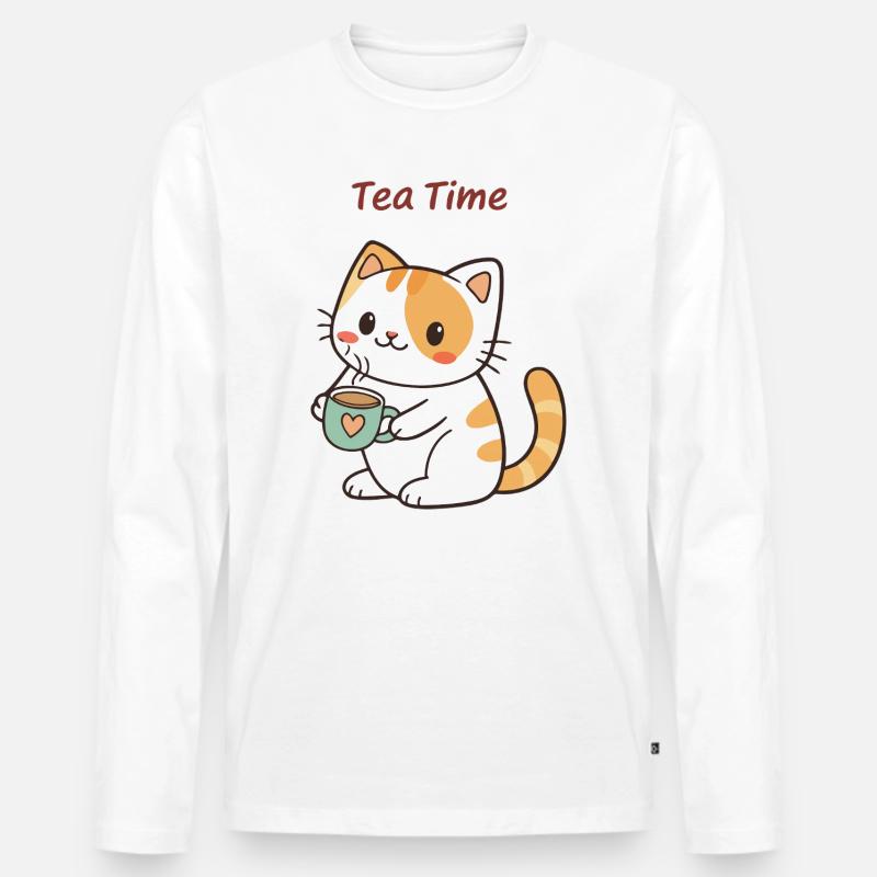 Katzentee-Zeit süß - Männer Premium Bio Langarmshirt - Weiß