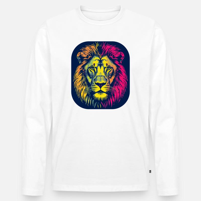 Neon Löwenkopf Pop Art - Männer Premium Bio Langarmshirt - Weiß