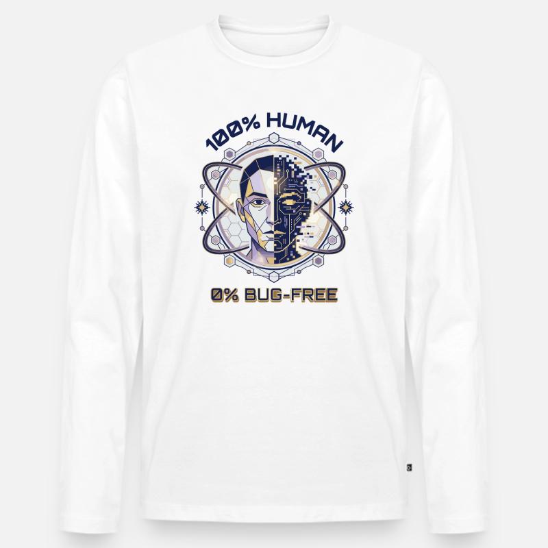 Menschlicher Glitch Code - Männer Premium Bio Langarmshirt - Weiß