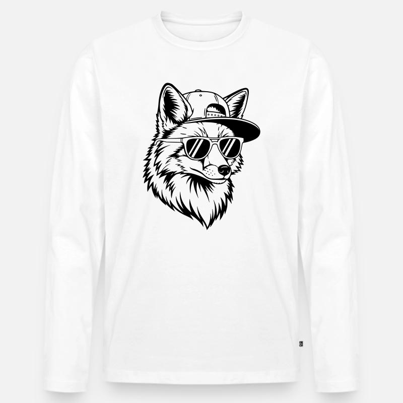 Cooler Fuchs mit Cap und Sonnenbrille - Männer Premium Bio Langarmshirt - Weiß