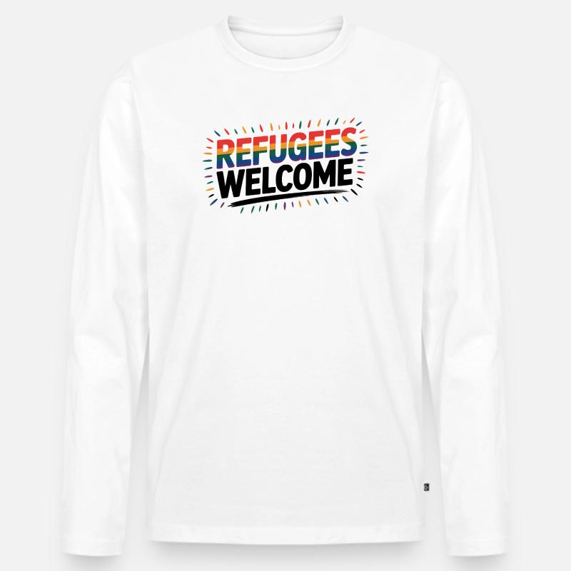 Refugees Welcome - Cool Pride Logo - Männer Premium Bio Langarmshirt - Weiß