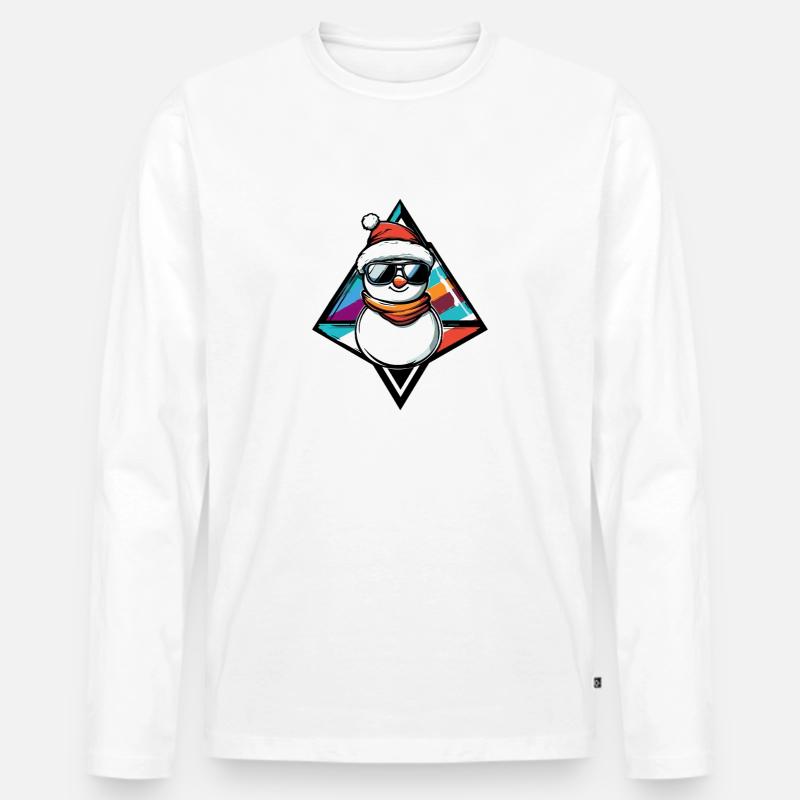 Schneemann mit Sonnenbrille Comic - Männer Premium Bio Langarmshirt - Weiß